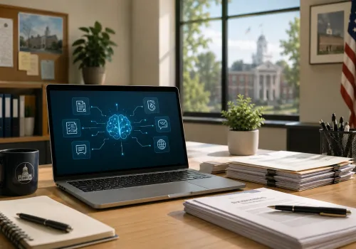 ai image on a computer screen in an office