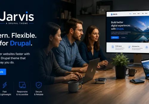 Jarvis theme poster - people in front of a computer looking at a website