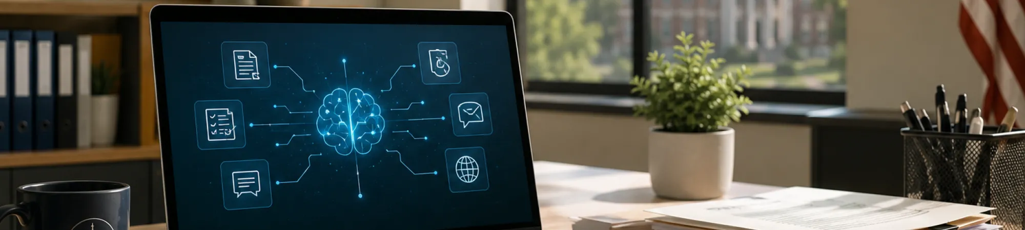 ai image on a computer screen in an office